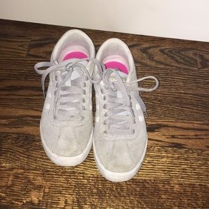 Grey Adidas with white stripe